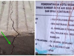 Proyek Jalan Marelan III Tengah Rp2,35 Miliar Disorot, Baru Sepekan Dicor Sudah Muncul Retakan